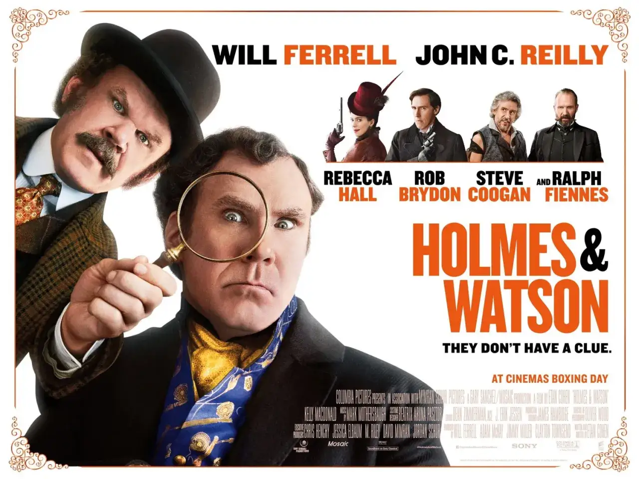 Will Ferrell och John C. Reilly i filmen Holmes & Watson. De ser ut att leta efter ledtr&aring;dar med f&ouml;rstoringsglas.